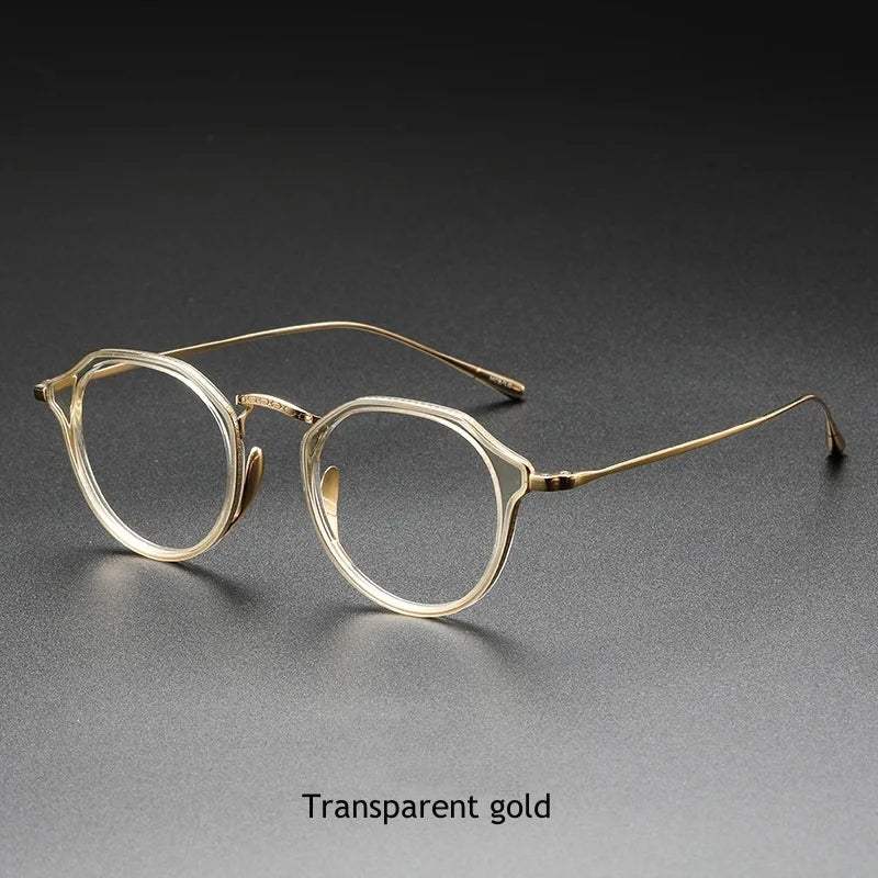 KatKani Women's Full Rim Flat Top Round Titanium Acetate Eyeglasses 1113 Full Rim KatKani Eyeglasses Transparent gold  