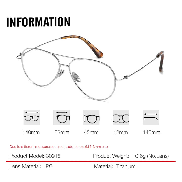 Aror Unisex Full Rim Oval Double Bridge Titanium Eyeglasses 30918