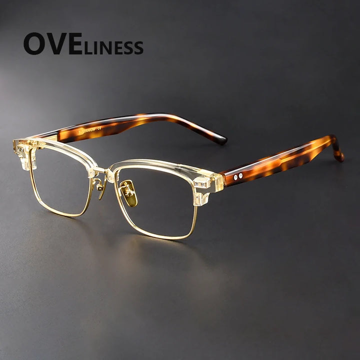 Oveliness Women's Full Rim Square Acetate Titanium Eyeglasses 369917