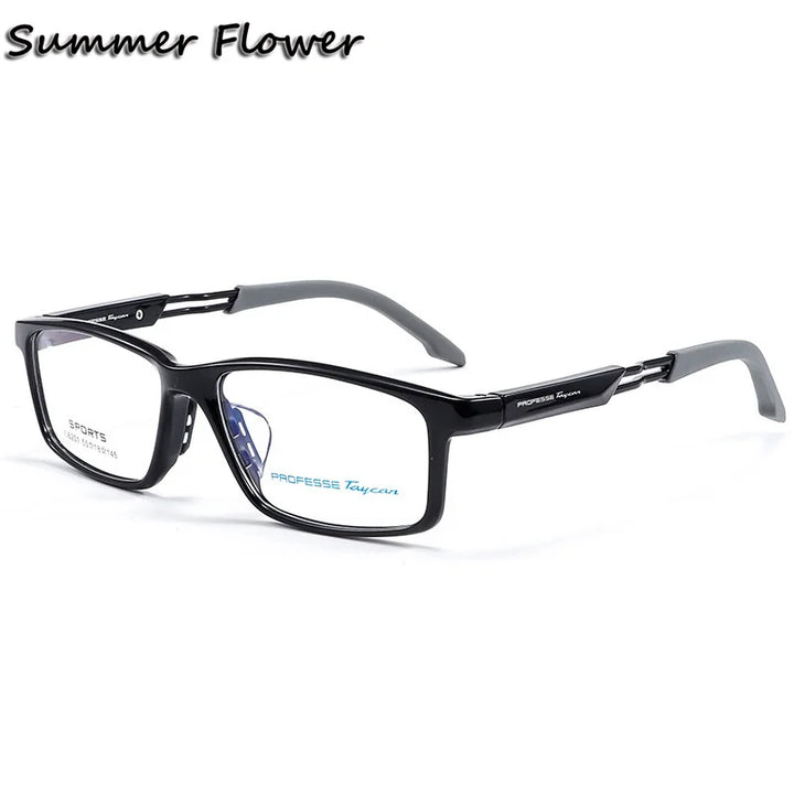 Summer Flower Men's Full Rim Square Tr 90 Titanium Sport Eyeglasses 86201 Full Rim Summer Flower Bright Black