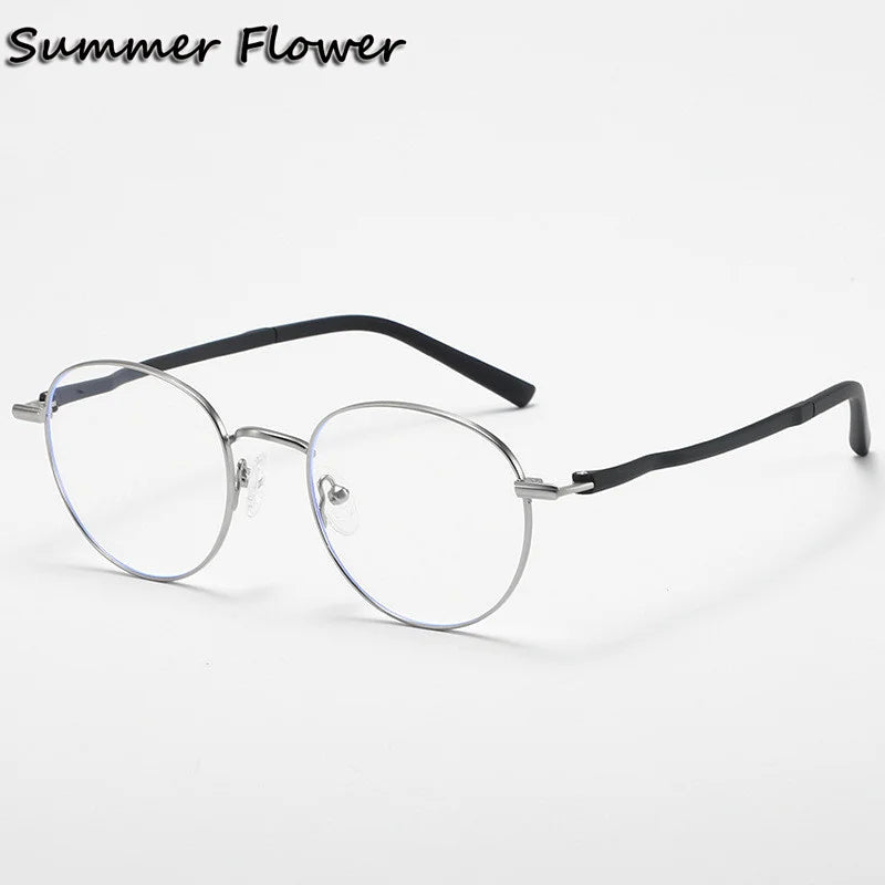 Summer Flower Women's Full Rim Oval Round Alloy Tr 90 Eyeglasses 841008 Full Rim Summer Flower Silver