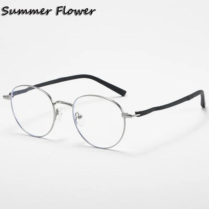 Summer Flower Women's Full Rim Oval Round Alloy Tr 90 Eyeglasses 841008 Full Rim Summer Flower Silver