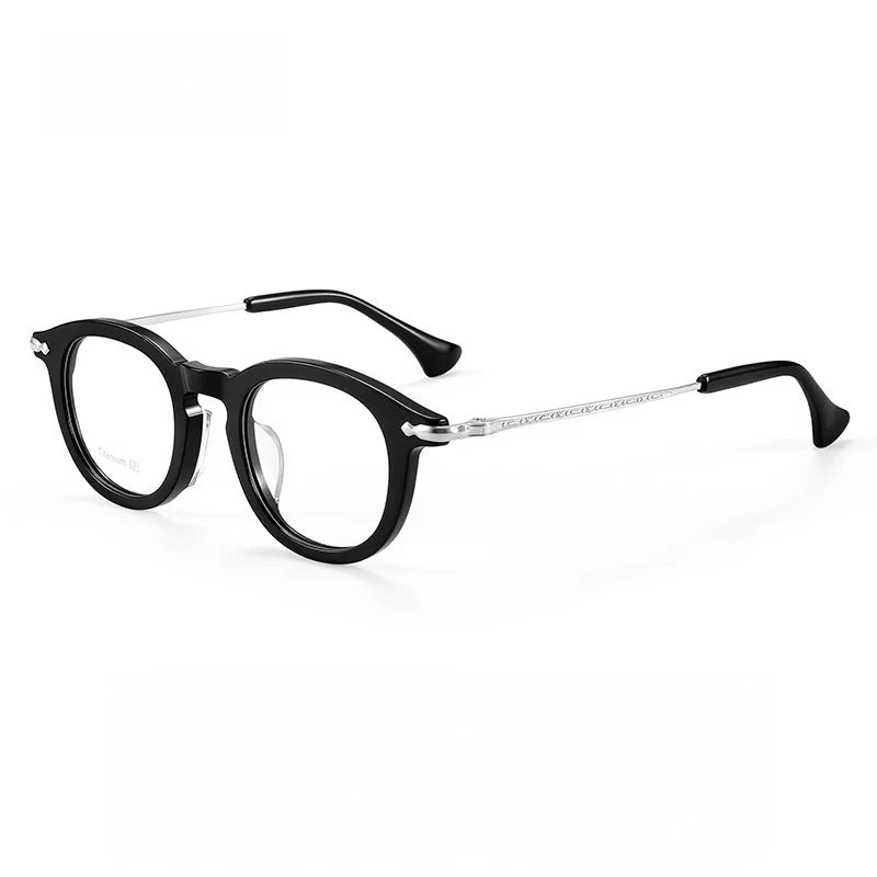 Yimaruili Unisex Full Rim Round Titanium &amp; Acetate Eyeglasses 80907 — view 3 | Yimaruili at FuzWeb