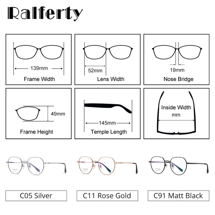 Ralferty Women's Full Rim Flat Top Oval Titanium Eyeglasses R6215 Full Rim Ralferty   