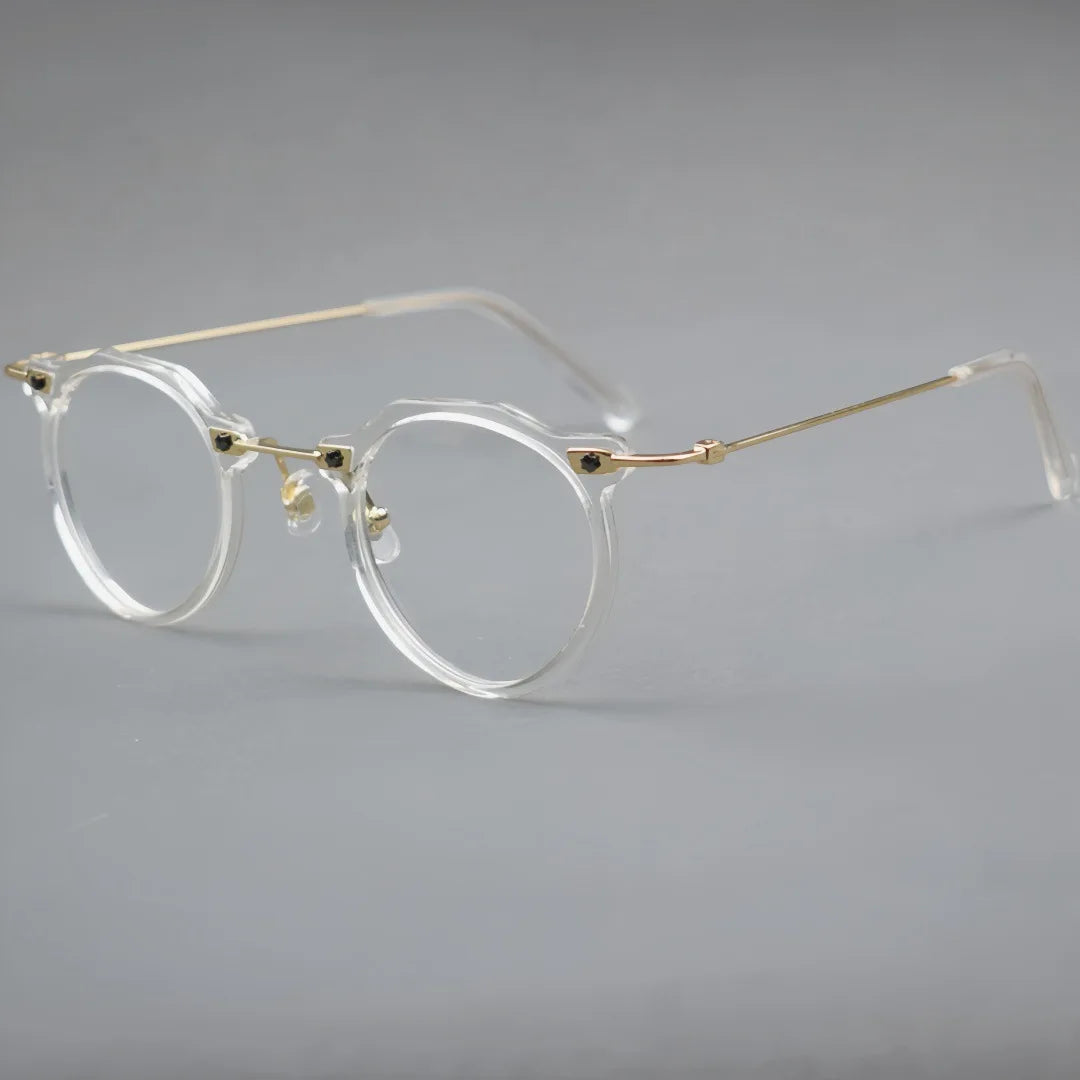 Momoja Unisex Full RIm Flat Top Round Acetate Titanium Eyeglasses 721437