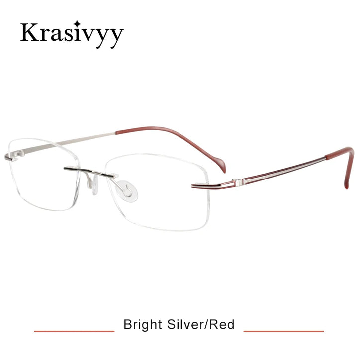 Krasivyy Unisex Rimless Oval Square Titanium Eyeglasses 16075 Rimless Krasivyy Bright Silver Red  