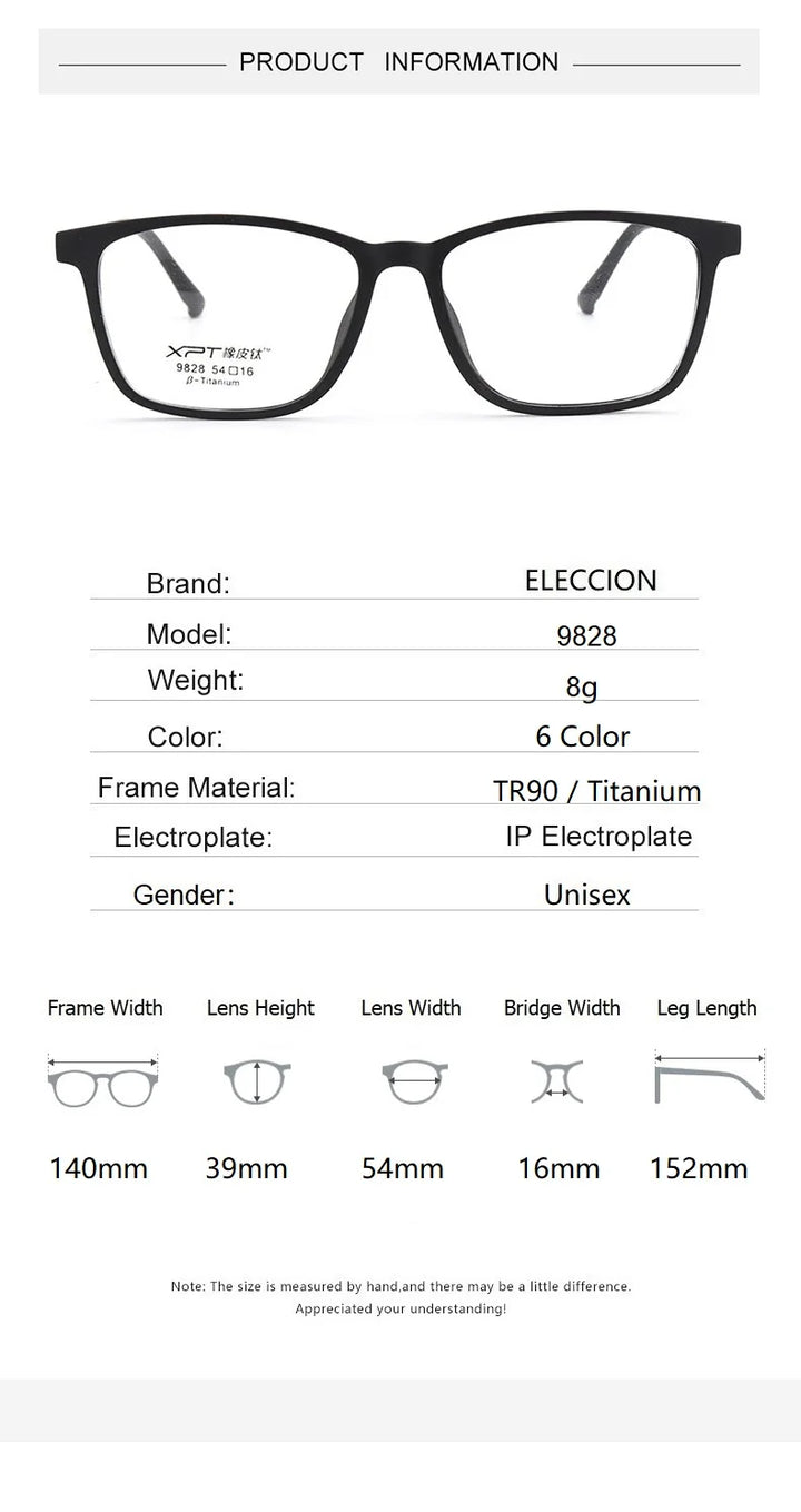 Eleccion Unisex Full Rim Square Tr 90 Titanium Eyeglasses 9828