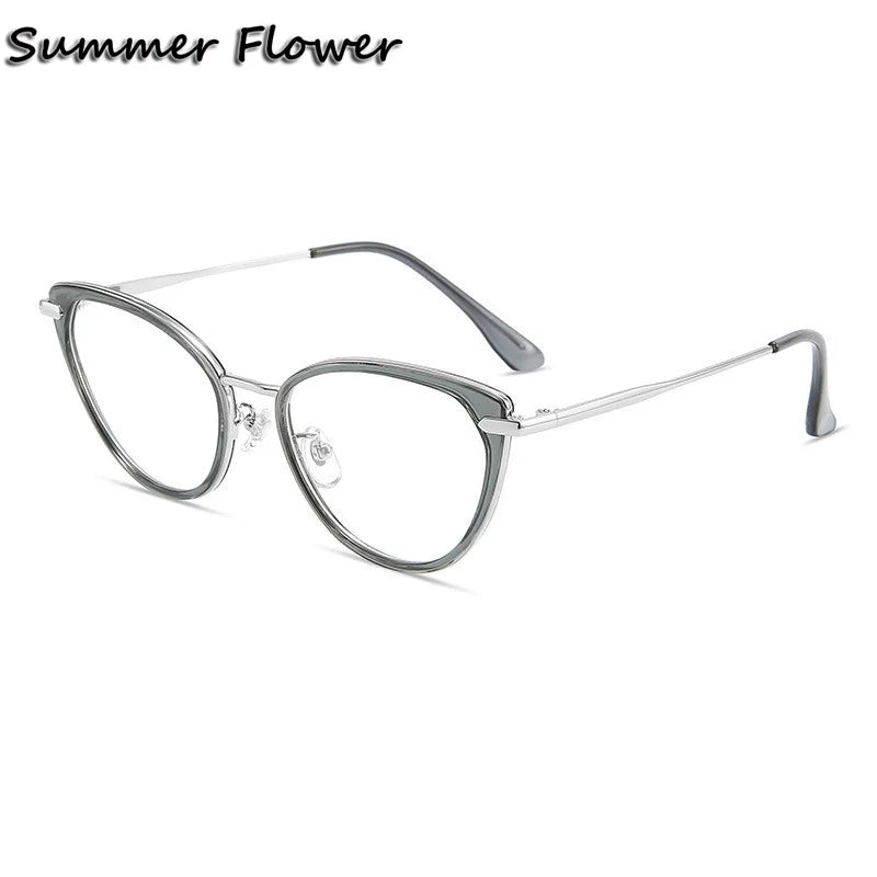 Summer Flower Women's Full Rim Cat Eye Tr 90 Alloy Eyeglasses 11916 Full Rim Summer Flower Gray