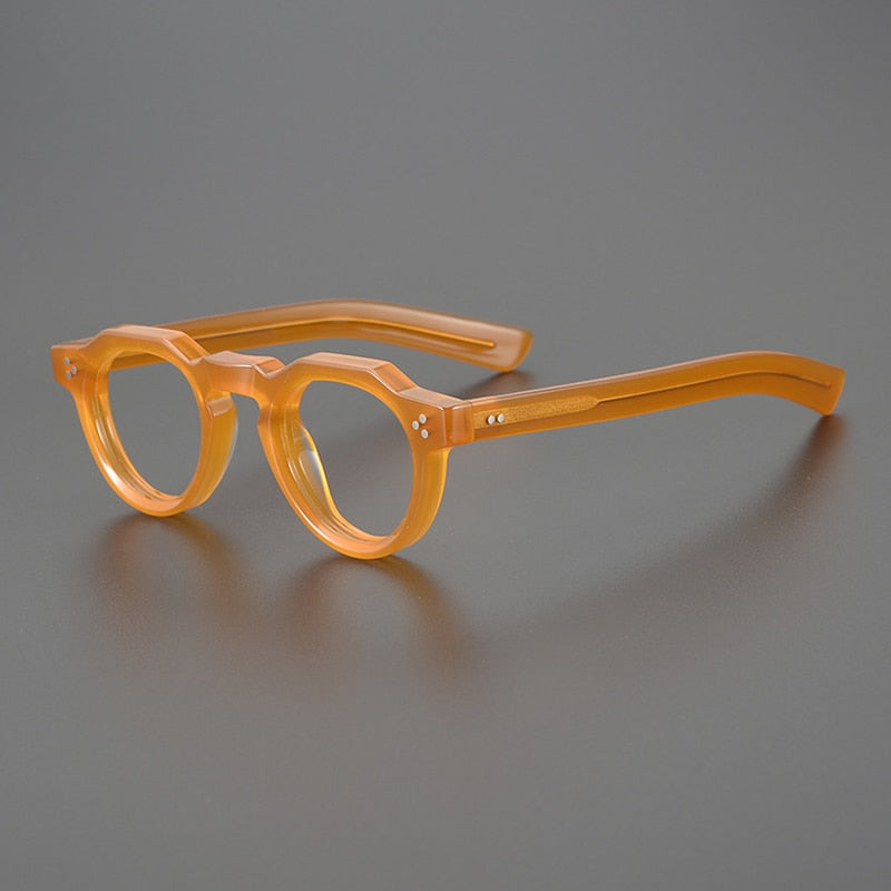 Gatenac Unisex Full Rim Flat Top Round Acetate Eyeglasses Gxyj1054 Full Rim Gatenac Orange  
