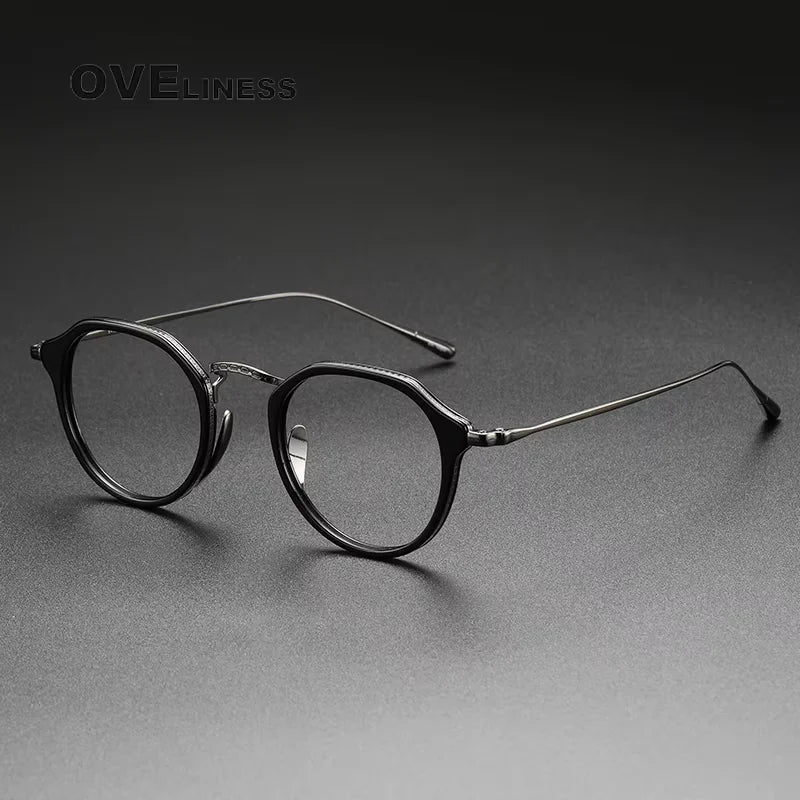 Oveliness Unisex Full Rim Round Oval Acetate Titanium Eyeglasses 14113 Full Rim Oveliness black gun