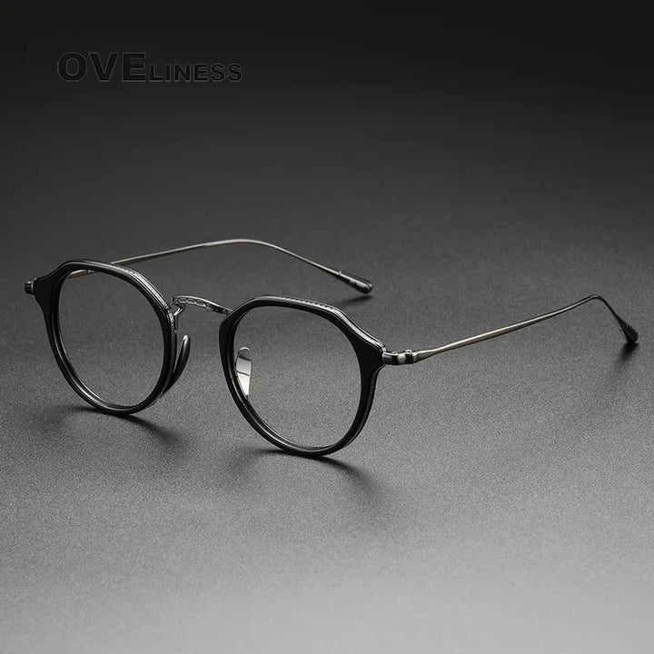 Oveliness Unisex Full Rim Round Oval Acetate Titanium Eyeglasses 14113 Full Rim Oveliness black gun