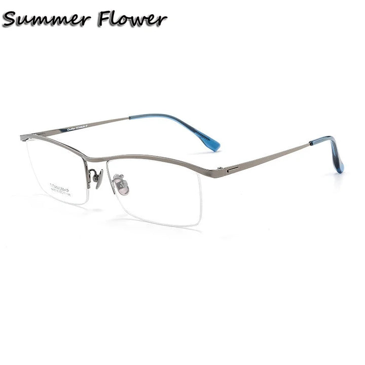Summer Flower Men's Semi Rim Square Brow Line Titanium Eyeglasses 80164