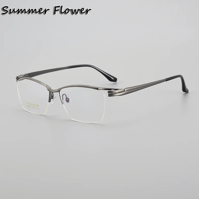 Summer Flower Unisex Semi Rim Square Titanium Brow Line Eyeglasses 86205 Semi Rim Summer Flower Gray