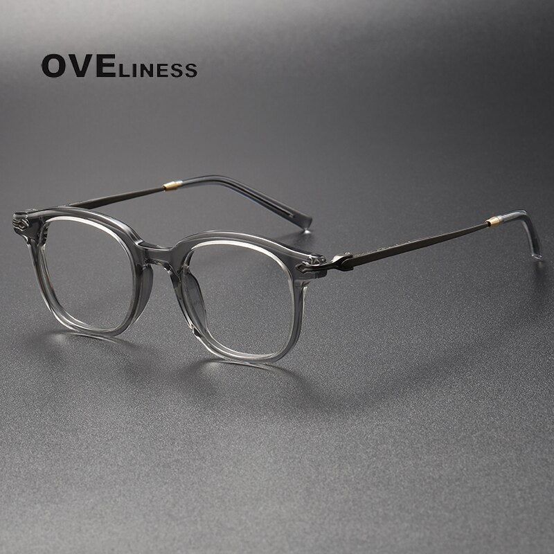 Oveliness Unisex Full Rim Square Acetate Titanium Eyeglasses 80851 Full Rim Oveliness grey gun  