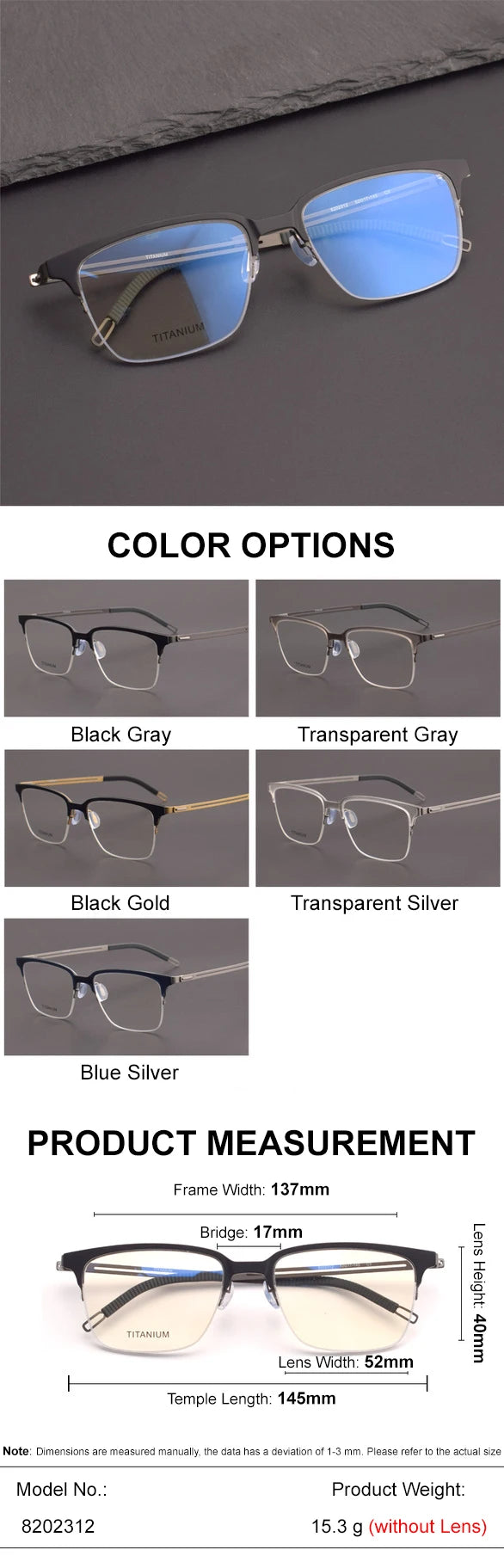 Chashma Ottica Unisex Semi Rim Square Titanium Acetate Eyeglasses 8012 Semi Rim Chashma Ottica
