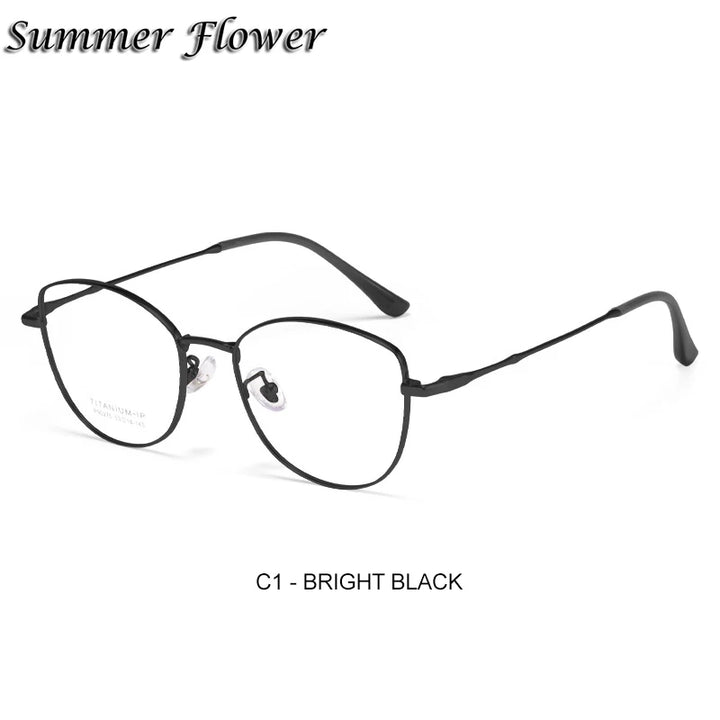 Summer Flower Women's Full Rim Square Cat Eye Alloy Eyeglasses 90275 Full Rim Summer Flower Black