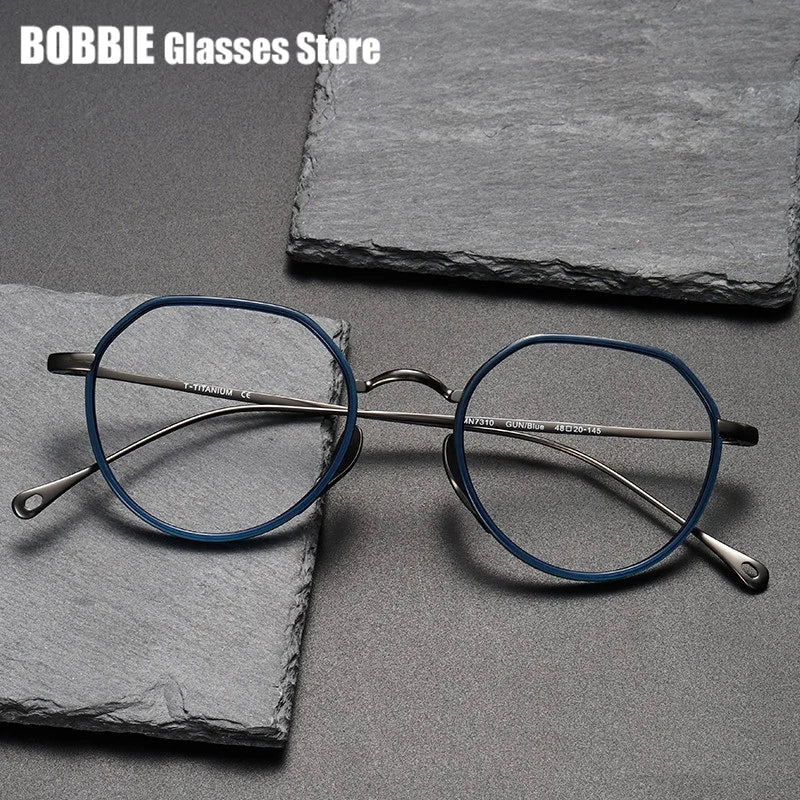 Bobbie Women's Full Rim Flat Top Oval Acetate Titanium Eyeglasses 731067