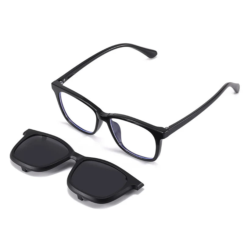 Kocolior Unisex Youth's Full Rim Square Tr 90 Eyeglasses Clip On Sunglasses 517362