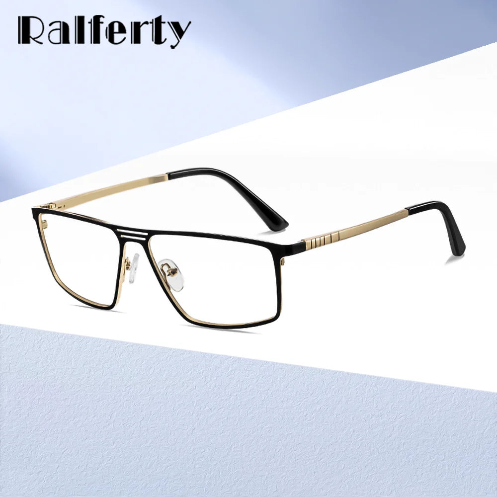 Ralferty Men's Full Rim Square Double Bridge Alloy Eyeglasses 91762