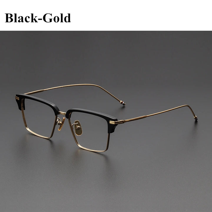 Black Mask Unisex Full Rim Square Titanium Acetate Eyeglasses 49422 Full Rim Black Mask Black-Gold