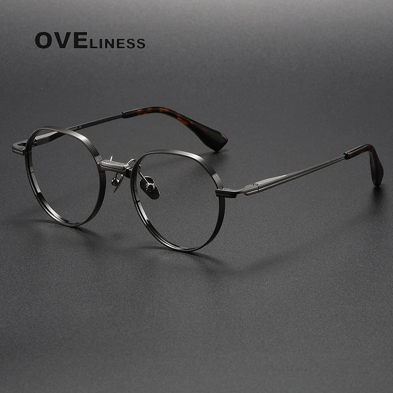 Oveliness Unisex Full Rim Flat Top Round Titanium Eyeglasses D150 Full Rim Oveliness gun silver  