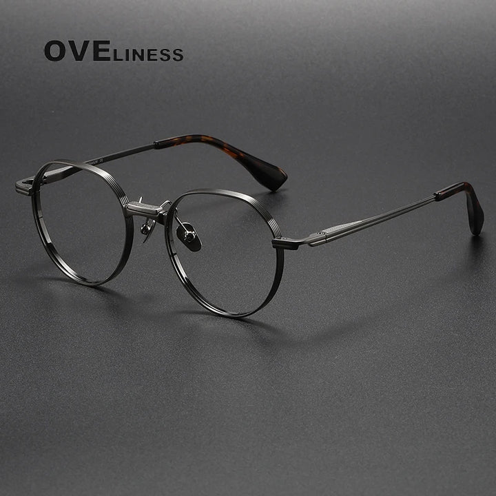Oveliness Unisex Full Rim Flat Top Round Titanium Eyeglasses D150 Full Rim Oveliness gun silver  