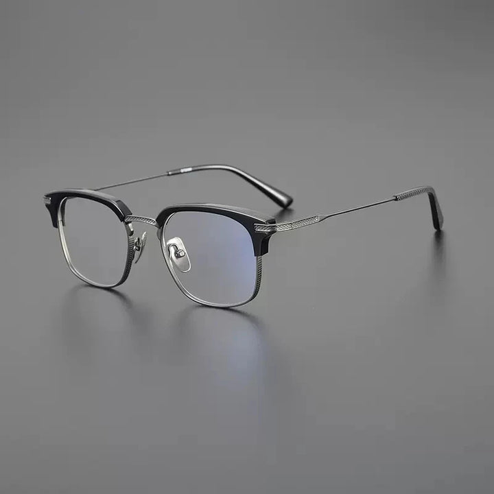 Gatenac Unisex Full Rim Square Acetate Titanium Eyeglasses Gxyj1144 Full Rim Gatenac Black Gun  