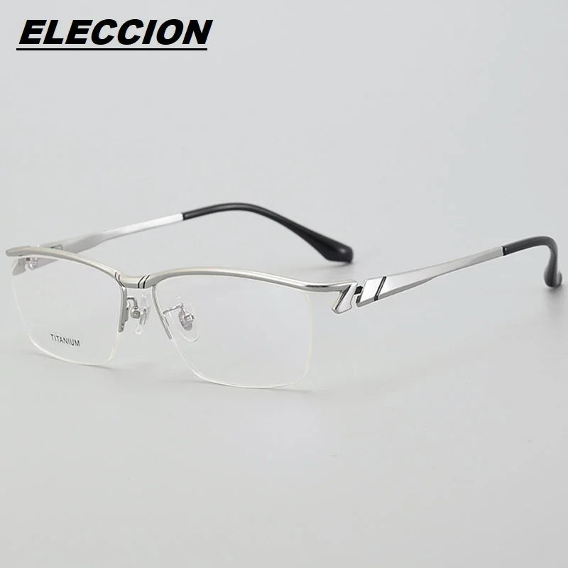 Eleccion Unisex Semi Rim Square Brow Line Titanium Eyeglasses 6163 Semi Rim Eleccion Silver CHINA