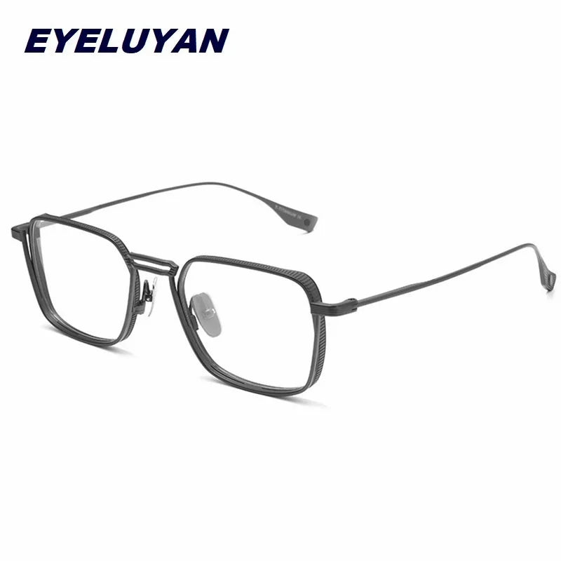 Eleccion Men's Full Rim Square Double Bridge Titanium Eyeglasses 94125 Full Rim Eleccion Gray