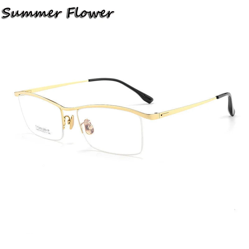 Summer Flower Men's Semi Rim Square Brow Line Titanium Eyeglasses 80164