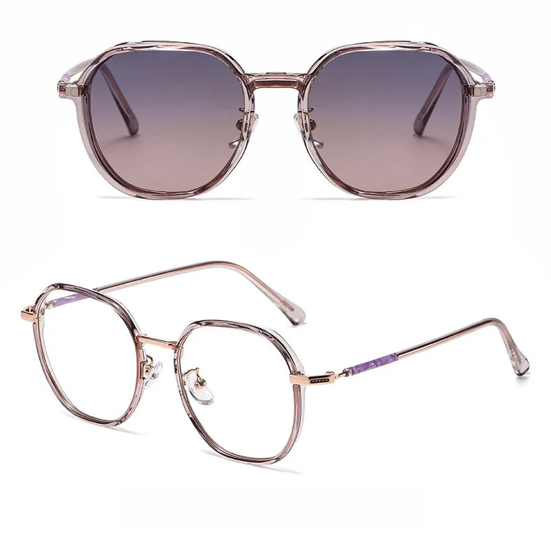 Momoja Women's Full Rim Polygon Tr 90 Alloy Eyeglasses Clip On Sunglasses 727422
