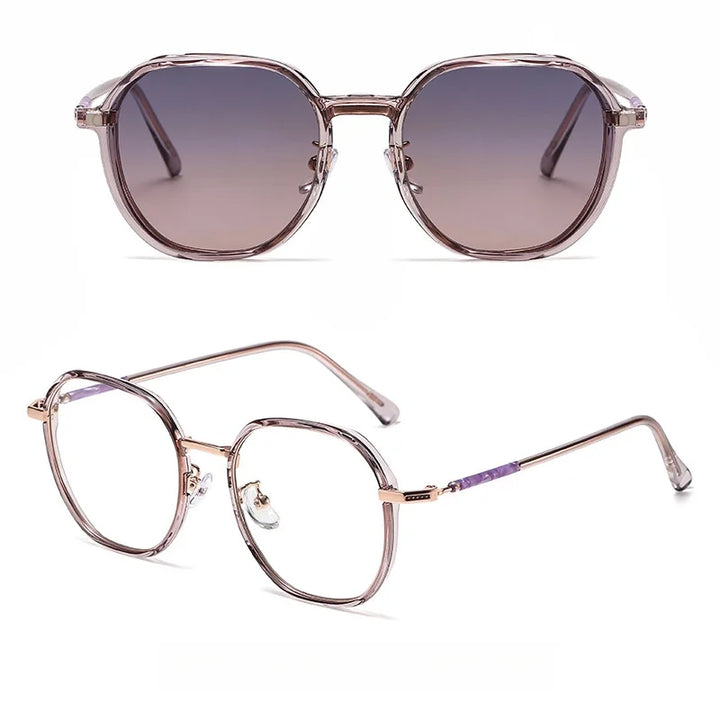 Momoja Women's Full Rim Polygon Tr 90 Alloy Eyeglasses Clip On Sunglasses 727422
