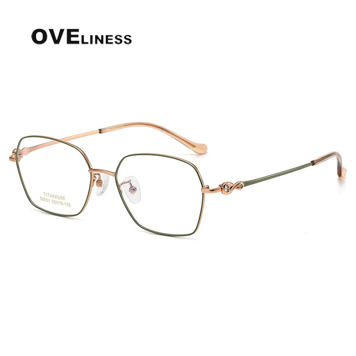 Oveliness Women's Full Rim Polygon Square Titanium Eyeglasses 196001 Full Rim Oveliness green gold  