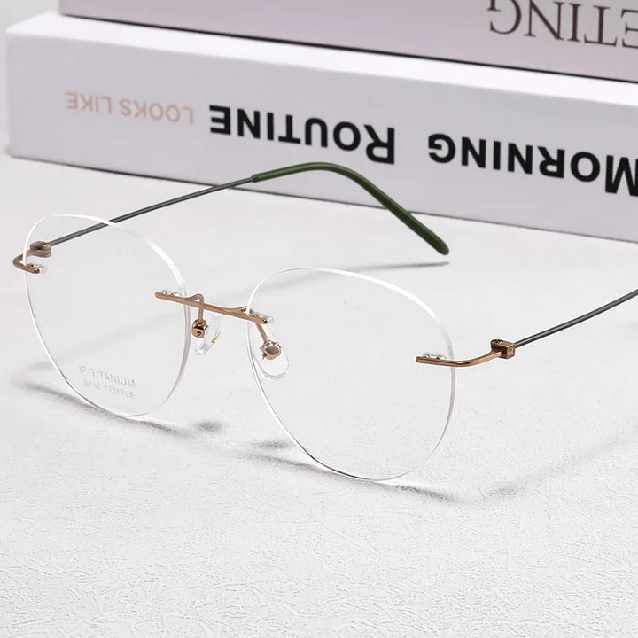 KatKani Unisex Rimless Round Titanium Eyeglasses S132 Rimless KatKani Eyeglasses Gold  