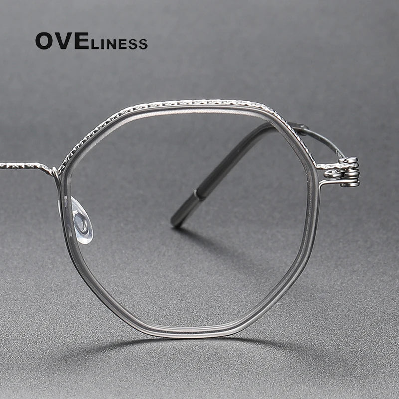 Oveliness Unisex Full Rim Flat Top Round Acetate Titanium Eyeglasses 80889 Full Rim Oveliness   