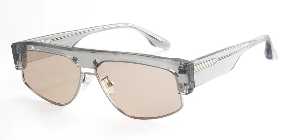 Esnbie Unisex Full Rim Oval Acetate Alloy Tac Sunglasses 240741