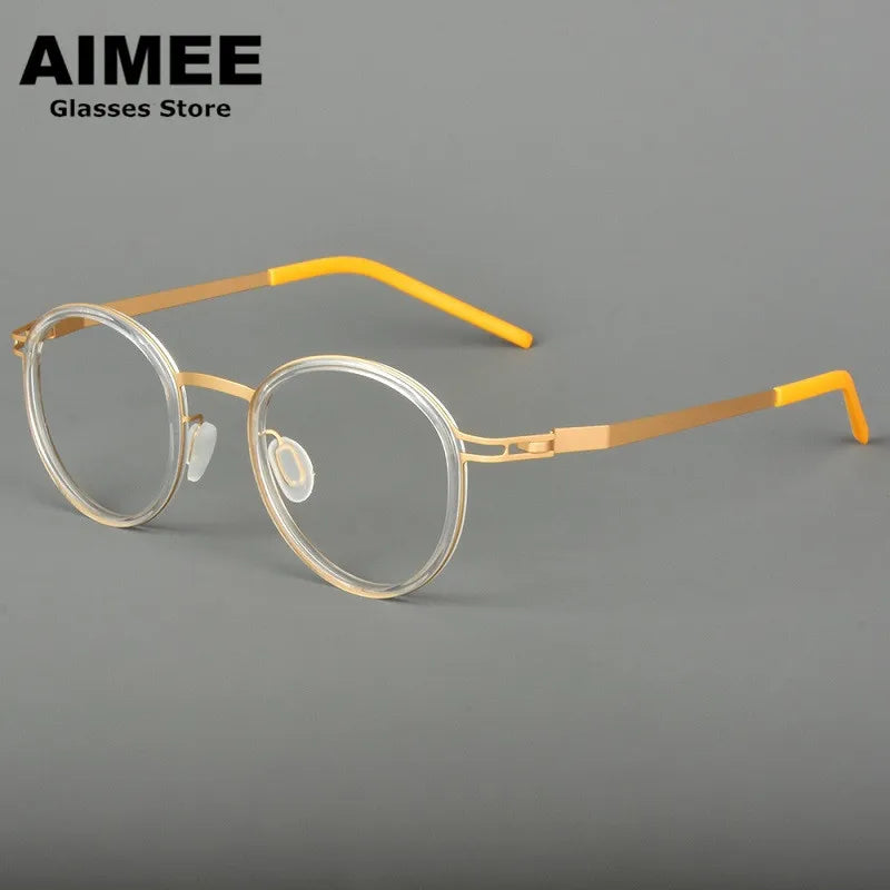 Aimee Unisex Full Rim Round Screwless Titanium Acetate Eyeglasses 4620 Full Rim Aimee Transparent-Golden  