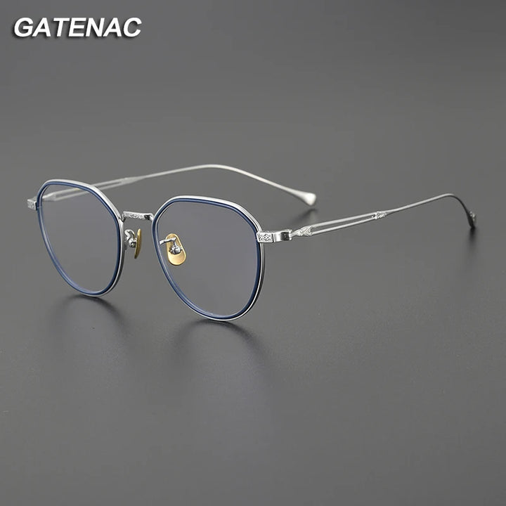 Gatenac Unisex Full Rim Flat Top Round Titanium Eyeglasses Gxyj1125 Full Rim Gatenac   