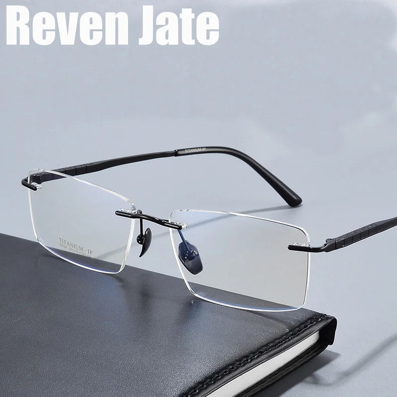 Reven Jate Women's Rimless Square Brow Line Titanium Eyeglasses 91104