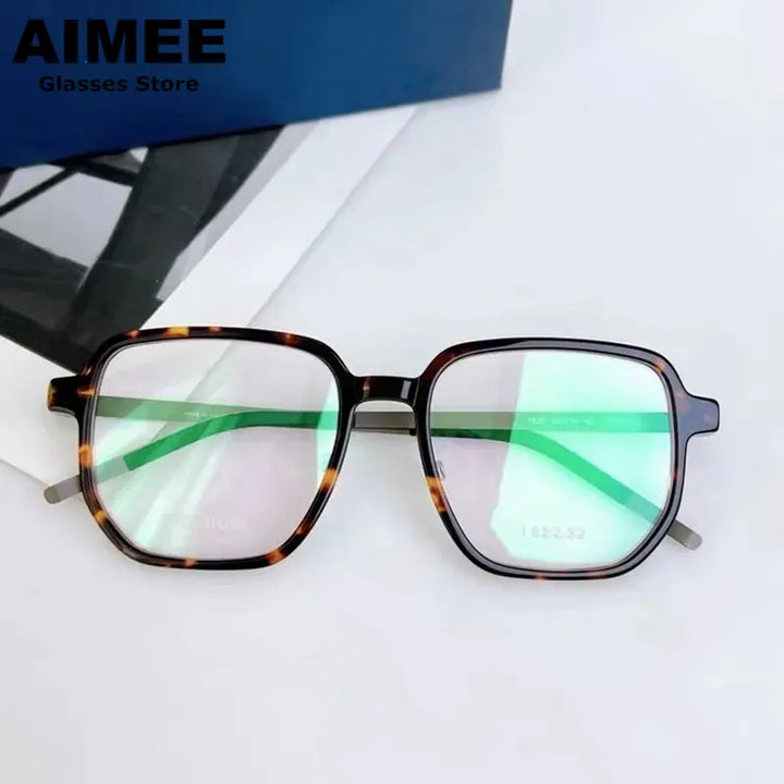 Aimee Unisex Full Rim Square Screwless Titanium Acetate Eyeglasses 1822 Full Rim Aimee   