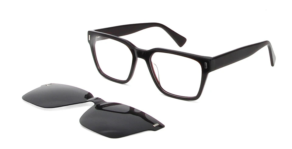 Esnbie Men's Full Rim Square Acetate Eyeglasses Clip On Sunglasses 811211