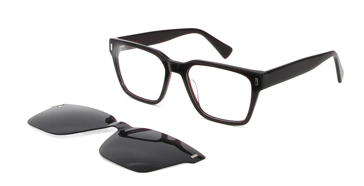 Esnbie Men's Full Rim Square Acetate Eyeglasses Clip On Sunglasses 811211