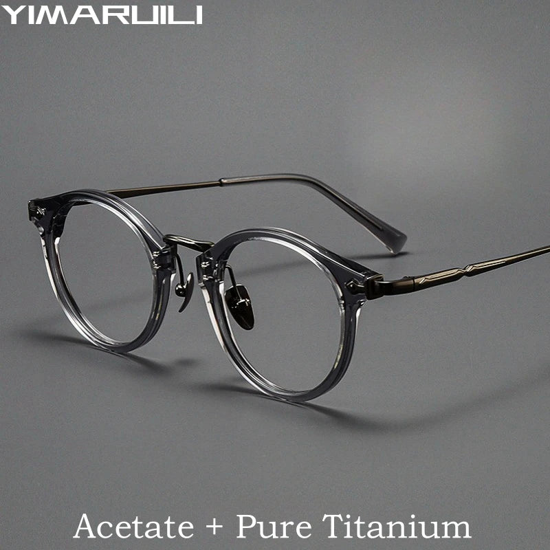 Yimaruili Unisex Full Rim Round Acetate Titanium Eyeglasses Y2055 Full Rim Yimaruili Eyeglasses   