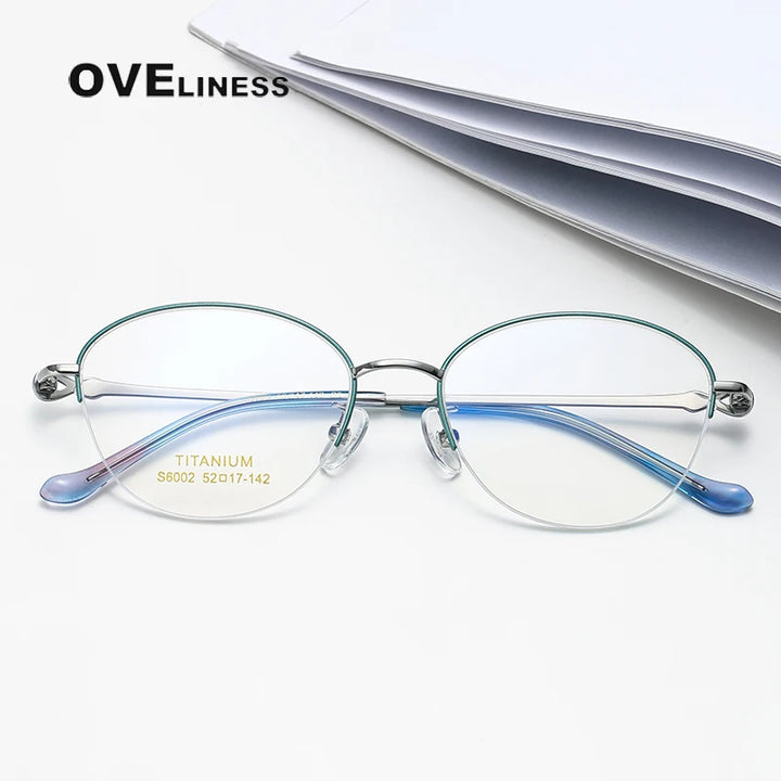 Oveliness Women's Semi Rim Oval Titanium Eyeglasses 196002 Semi Rim Oveliness   