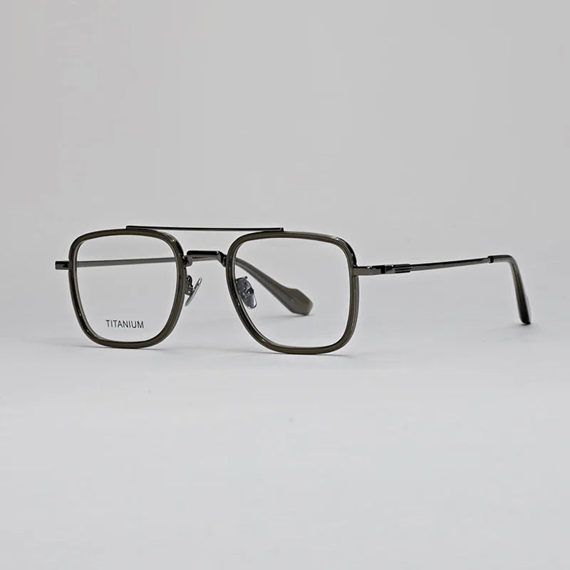 Hewei Unisex Full Rim Square Double Bridge Acetate Titanium Eyeglasses 19637 Full Rim Hewei C3  