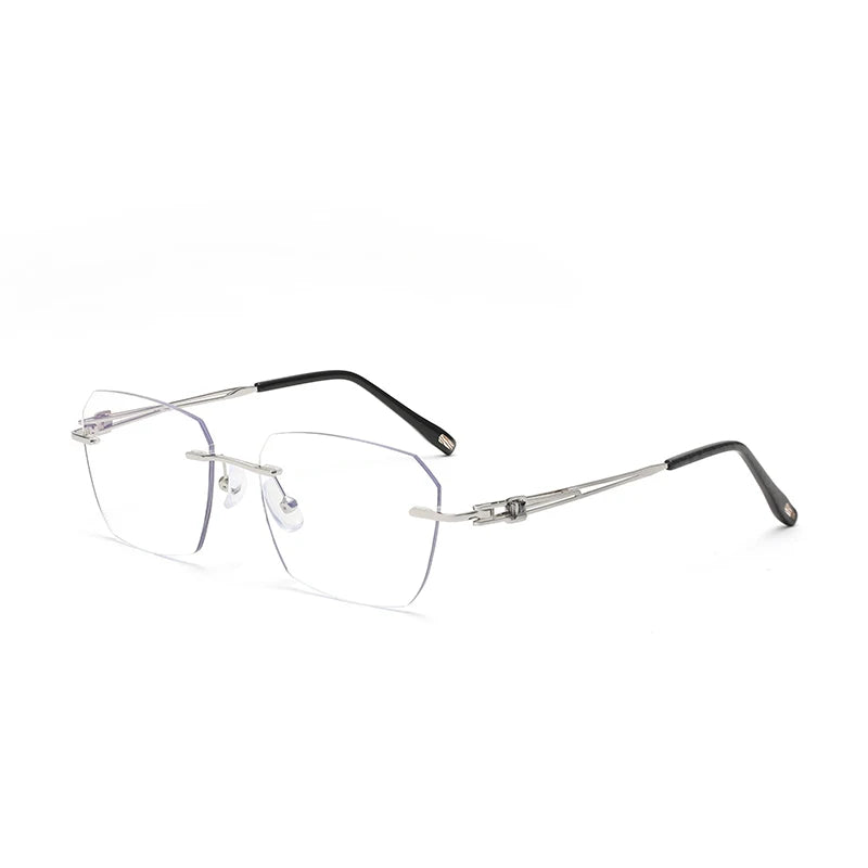 Hdcrafter Unisex Rimless Polygon Square Titanium Eyeglasses 26221 Rimless Hdcrafter Eyeglasses Silver  