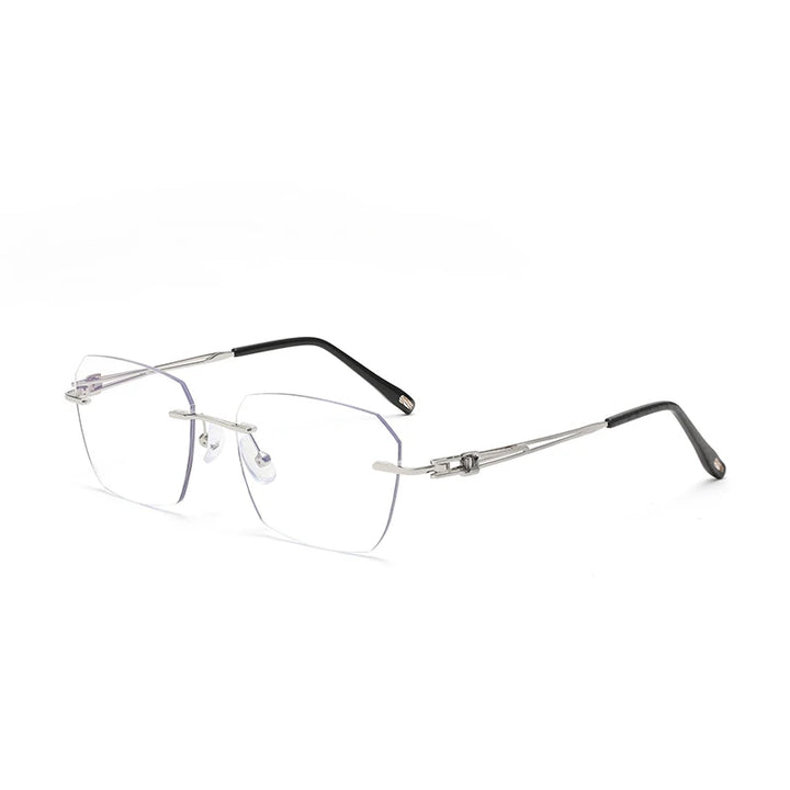 Hdcrafter Unisex Rimless Polygon Square Titanium Eyeglasses 26221 Rimless Hdcrafter Eyeglasses Silver  