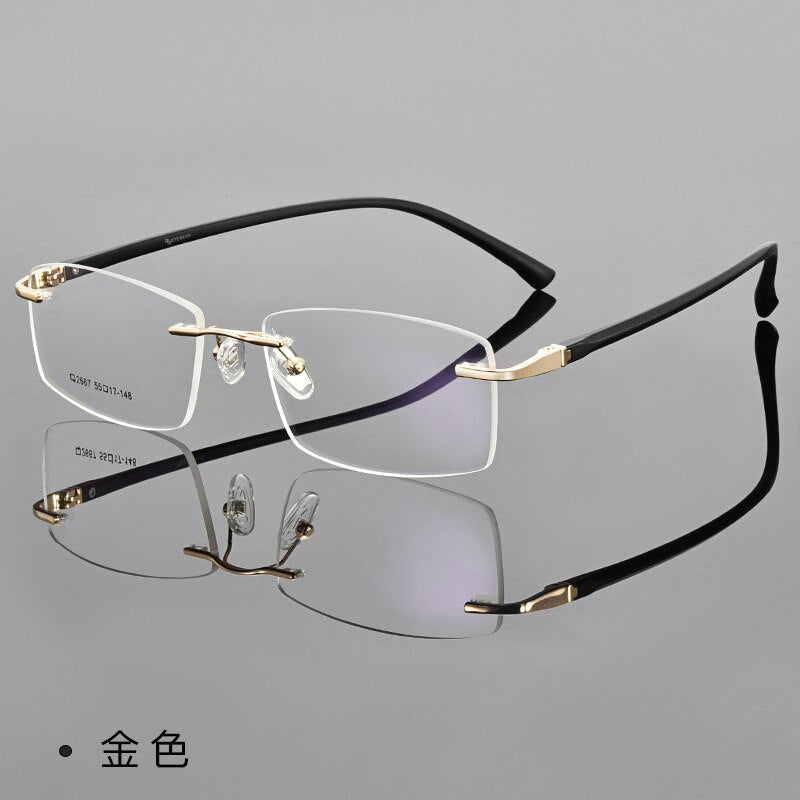 KatKani Men's Rimless Square Tr 90 Alloy Eyeglasses 2667 Rimless KatKani Eyeglasses Gold  