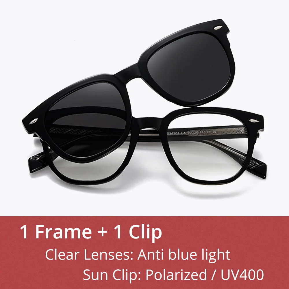 Ralferty Women's Full Rim Square Acetate Eyeglasses Clip On Sunglasses 334201