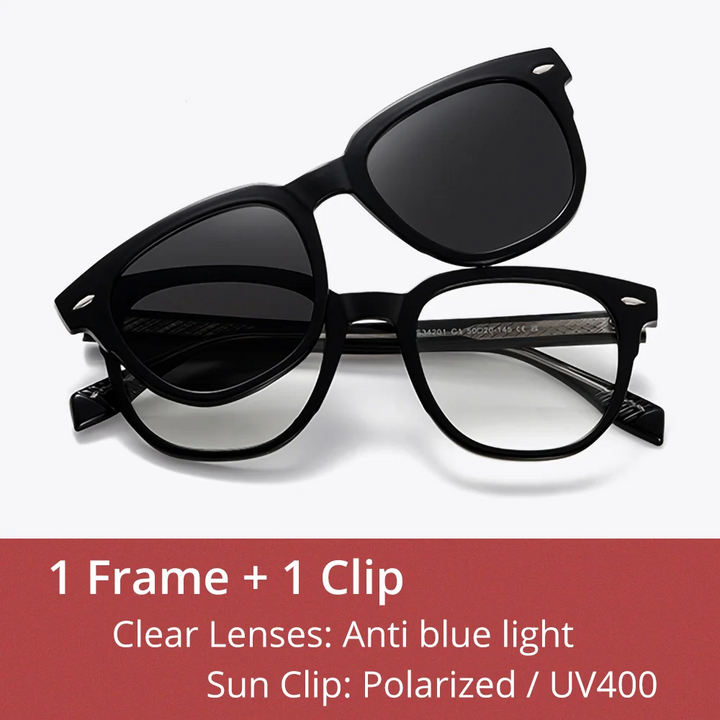 Ralferty Women's Full Rim Square Acetate Eyeglasses Clip On Sunglasses 334201